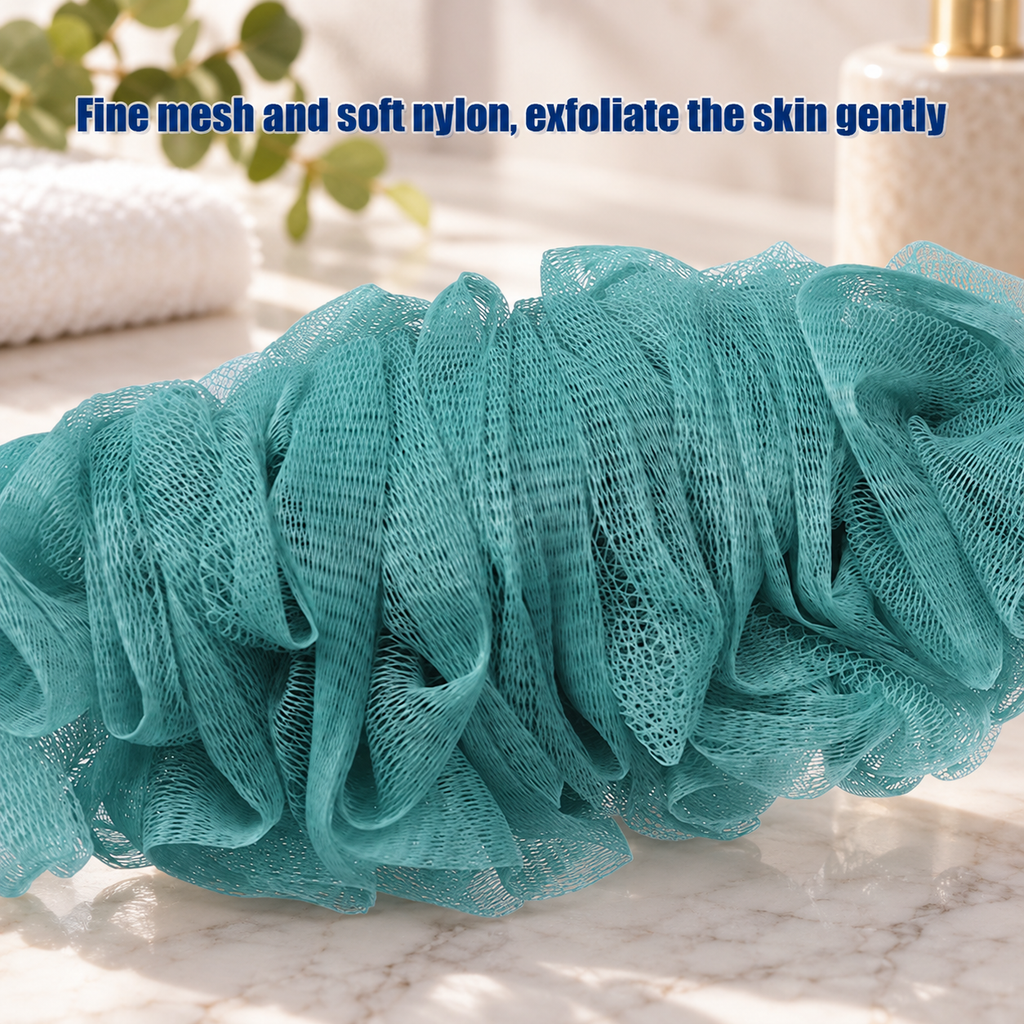 Unique Bargains 2 Pc Body Bath Brush Scrubber Loofah Shower with Long Handle PP Mesh Blue