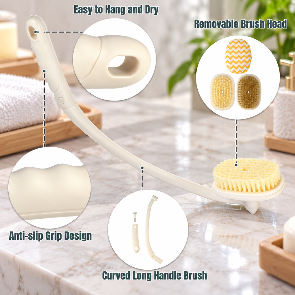 Unique Bargains Long Handle Back Scrubber Bath Brush 17" 1 Set