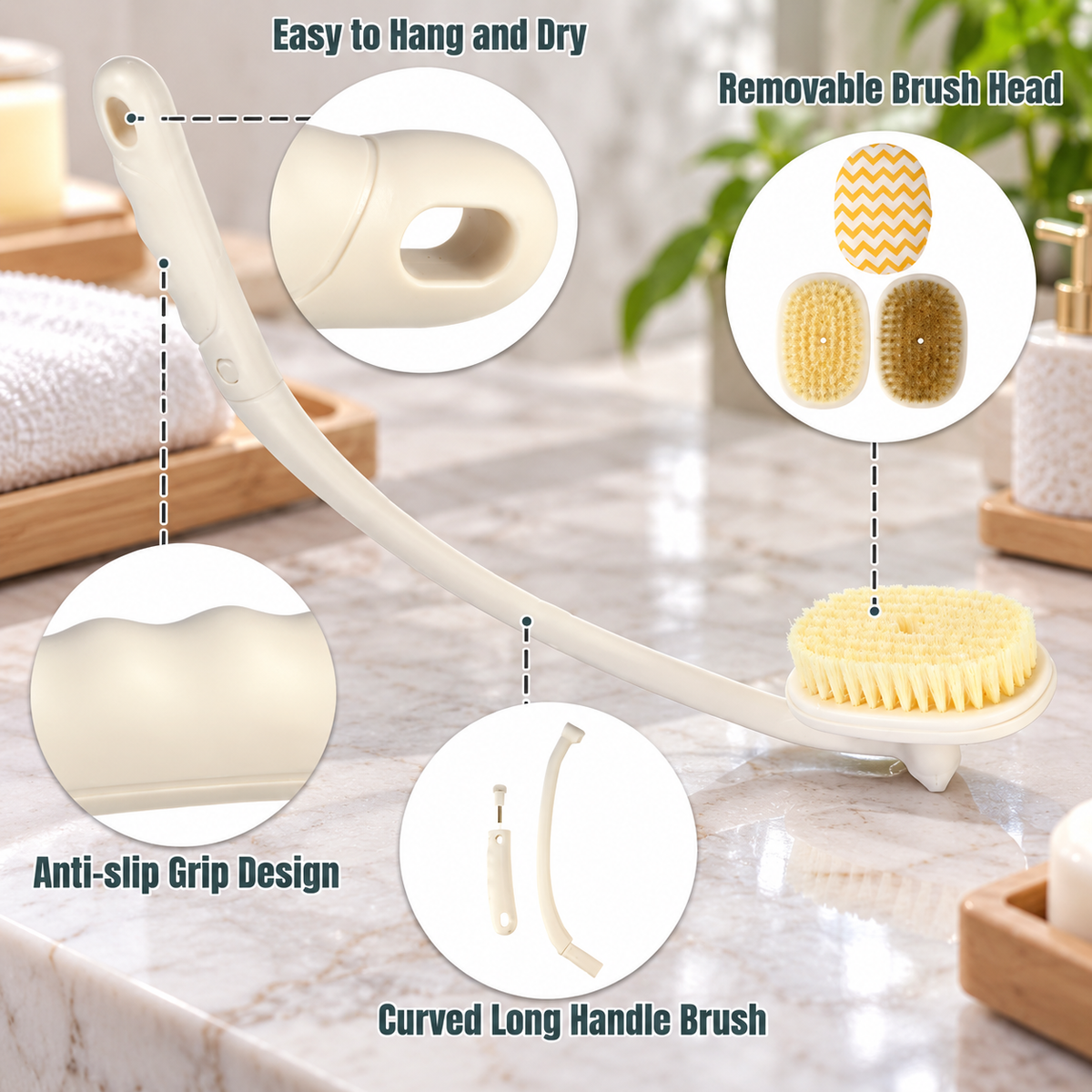 Unique Bargains Long Handle Back Scrubber Bath Brush 17" 1 Set