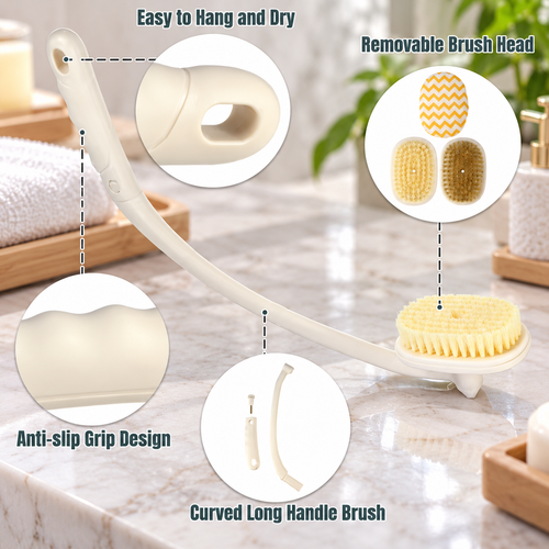 Unique Bargains Long Handle Back Scrubber Bath Brush 17" 1 Set