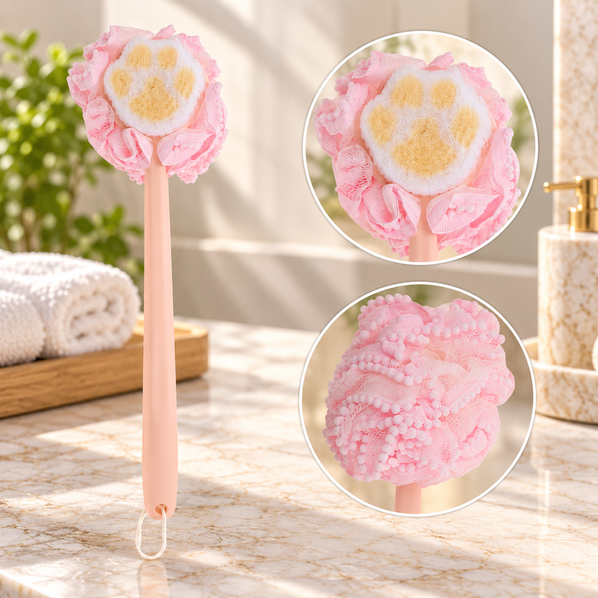Unique Bargains 1pc Long Handle Double-sided Claw-Shaped Bath Brush Purple