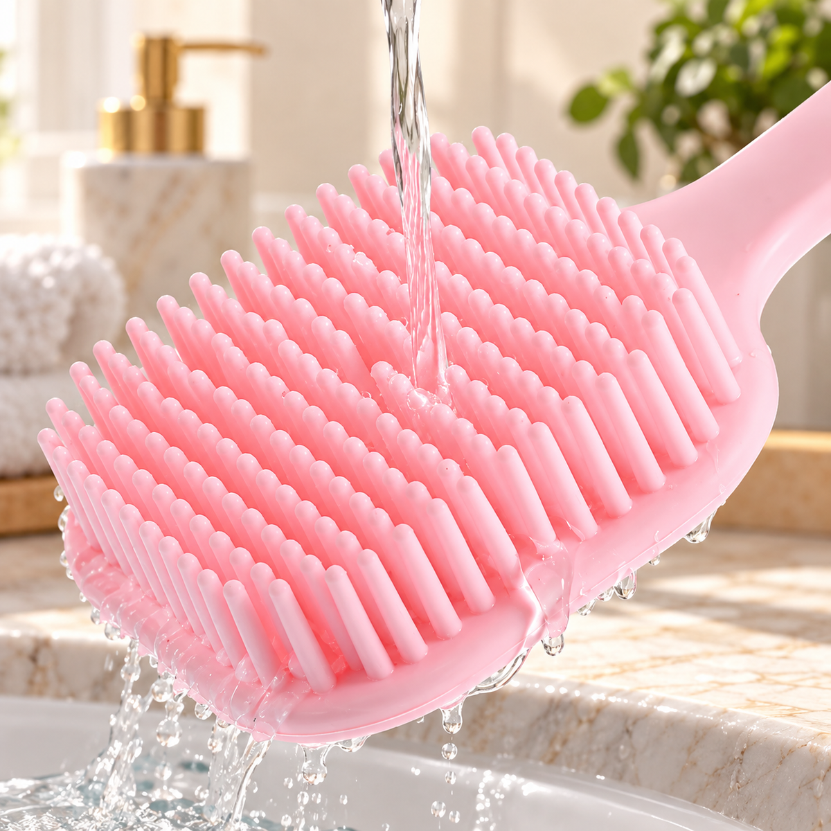 Unique Bargains Soft Silicone Bath Brush Back Scrubber Shower Handle Pink