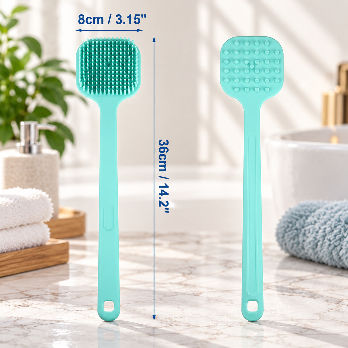 Unique Bargains Soft Silicone Bath Brush Back Scrubber Shower Handle Pink