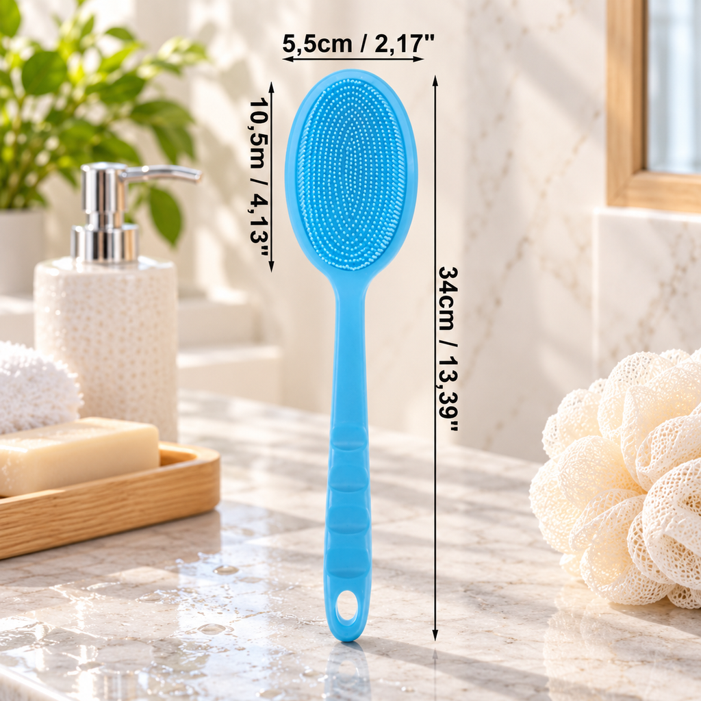 Unique Bargains 1pc Long Handle Bath Brush for Shower 13.39" Length Pink