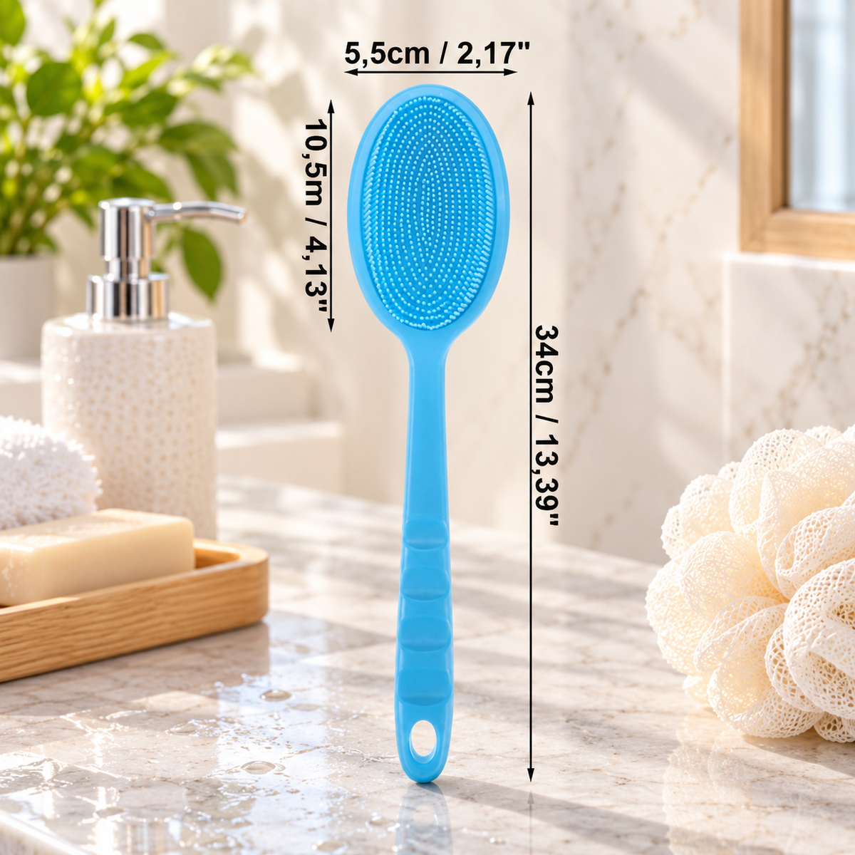 Unique Bargains 1pc Long Handle Bath Brush for Shower 13.39" Length Pink