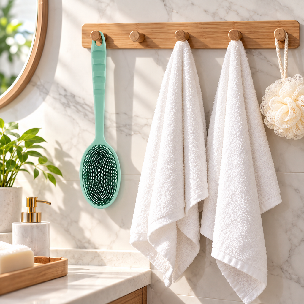 Unique Bargains 1pc Long Handle Bath Brush for Shower 13.39" Length Pink