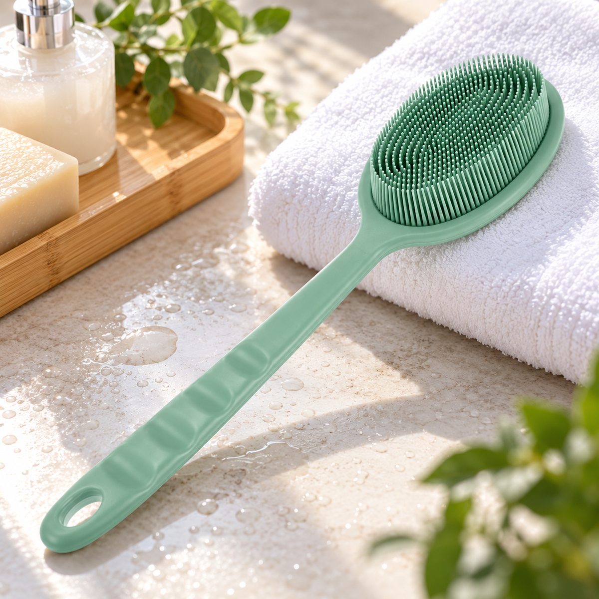 Unique Bargains 1pc Long Handle Bath Brush for Shower 13.39" Length Pink
